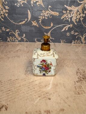 Vintage Irice Hand Painted Porcelain Perfume Atomizer Floral Brass Top